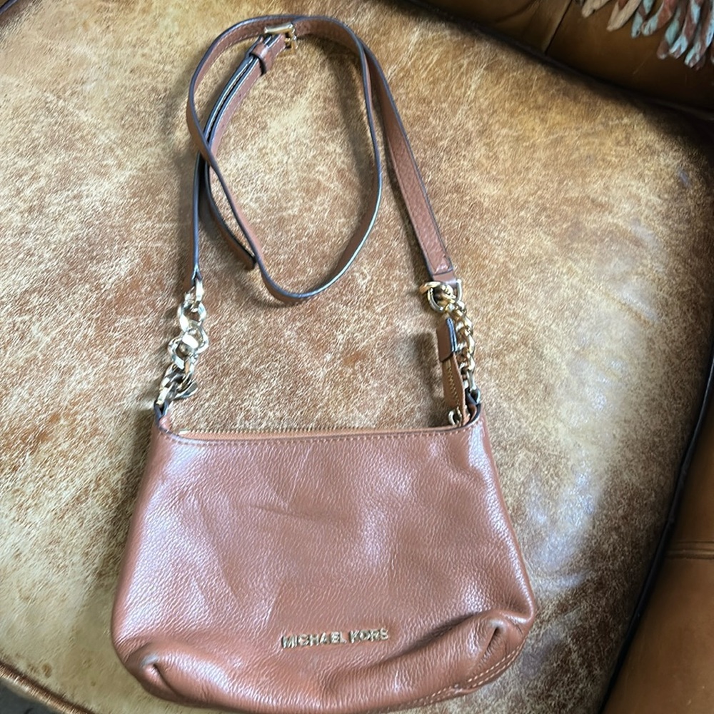 Cute smaller Michael Kors light brown leather handbag